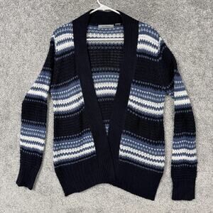 Jason Maxwell Cardigan Sweater Women Small Blue Striped Open Knit Boho Cabincore